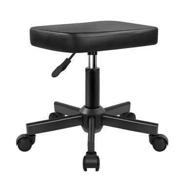 WKWKER Rolling Stool Height Adjustable 360 Swivel Stool with Wheels Square Seat PU Leather Rolling Stool for Bedroom Counter Shop Salon Massage Home Office Desk Black