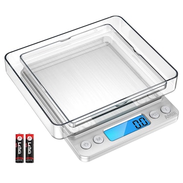 AMIR Digital Kitchen Scale 3000g 001oz01g Pocket Cooking Scale Mini Food Scale Pro Electronic Jewelry Scale with BackLit LCD Display Tare  PCS Functions Stainless Steel Silver