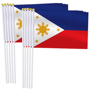 RaymNord 25 Pack Philippines Handheld Small FlagMini Filipino Hand Held Miniature Stick Decor