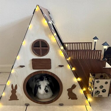 Tnstbiee Large Modern Wooden Rabbit Castle House Hutch  Bunny Hideout Indoor Habitats  Pet 2Story Home FurnitureExcluding Street Lights