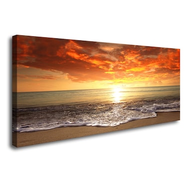 BaisuartS0150 Canvas Prints Wall Art Sunset Ocean Beach Pictures Photo Paintings for Living Room Bedroom Home Decorations Modern Stretched and Framed Seascape Waves Landscape Giclee Artwork