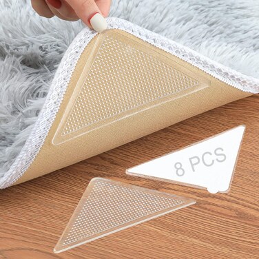 Rug Grippers Triangle Anti Slip and Non Curling Carpet Gripper Keep Rug in The Place and Protect Floor Washable and Reusable Rug pad NonTrace Removable Rug Tape for Hardwood Floor Clear 8 pcs