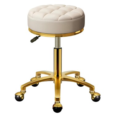HZLCMPY Round Rolling Bar Stool Beauty Salons  Spa Stool Medical Counter Bread Chair Titanium Gold 5 Claws with Swivel Earth Wheels Hydraulic Lift Adjustable 4355 cm OffWhite
