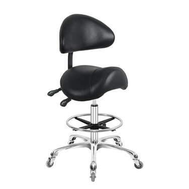 Nazalus Saddle Stool Chair with Back Support Footrest HeavyDuty350LBS Hydraulic Rolling Swivel Adjustable Stool Chair for Salon Spa Beauty Massage Dental Clinic Home Office UseBlack