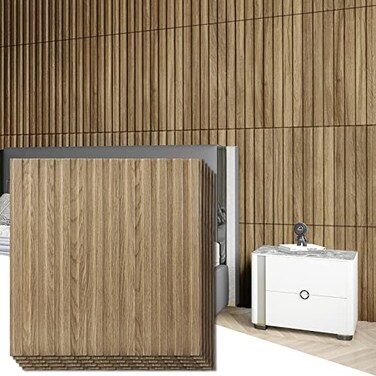 Art3d Slat Wall Panel 3D Fluted Textured Panel 12Tile 197 x 197in  Walnut
