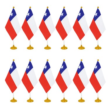 WXTWK 12 Pack Chile Flag Chilean Desk Flag Small Mini Chilean Table Flags With Stand BaseHome Office Festival Events Celebration Decorations