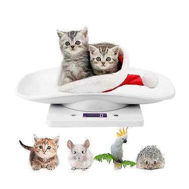 LFGKeng Newborn Kitten  Puppy Weight Scale Digital Pet Scale with Cat Toys Multifunctional Small Animal Kitchen Food Scale Weighing Max 33lbs Tray Size 12 x 8 Not for Adult CatsDogs White