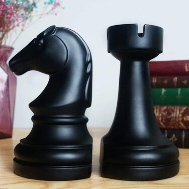 mildahjoy JHP Chess Piece Bookends 17cm Tall Classic Decorative Resin Book Shelf Organisers with Knight and Rook Book Stopper Chese Piece