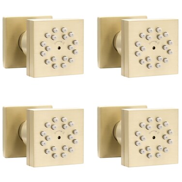 Drettyer high pressure 2Function Brushed Gold Solid Brass Square Body Sprayer Spray Massage Shower Jets Wall Mount4 Pcs