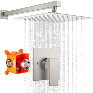 gotonovo 10 Rain Shower System Brushed Nickel Luxury High Pressure Shower Head Bathroom Shower Faucet Set Roughin Valve and Shower Trim Included