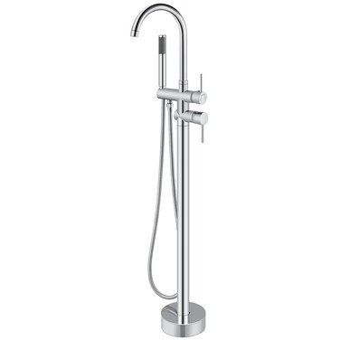 Aolemi Floor Mount Bathtub Faucet Freestanding Tub Filler Standing High Flow Shower Faucets Shower Mixer Taps Swivel Gooseneck Spout with Cylinder Handheld Polish Chrome