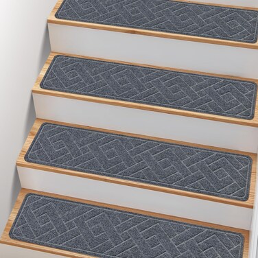 Non Slip Stair Treads for Wooden Steps 8 X 30 Stairs Carpet Treads Indoor with Reusable Peel and Stick Adhesive for Kids Elders and Pets 4 Pack