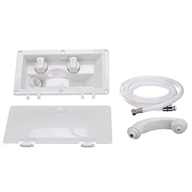 Whale RT2658 Swim n Rinse Transom Shower Hot and Cold Water Lockable Hinged Cover White ABS Housing 7Foot Hose