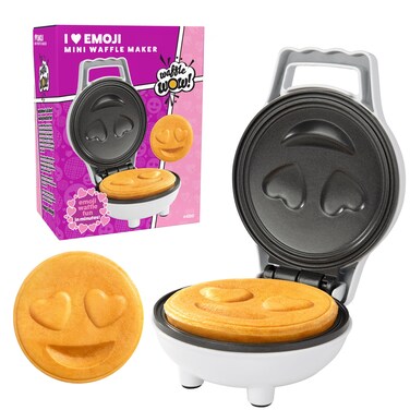 Heart Eyes Emoji Mini Waffle Maker  Make Breakfast Special w Cute PersonalSized 4 Smiley Face Pancakes Electric NonStick Baker Iron Loving Treat for Her or for Kids Officially Licensed by Emoji