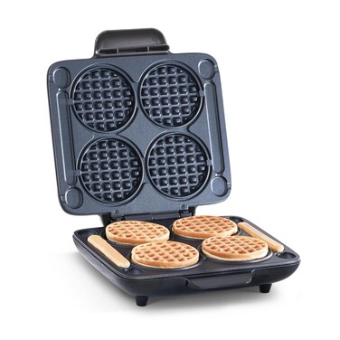 DASH Multi Mini Waffle Maker Four Mini Waffles Perfect for Families and Individuals 4 Inch Dual Nonstick Surfaces with Quick Release  Easy Clean  Graphite