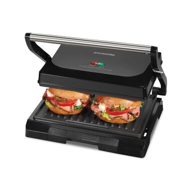 Proctor Silex Panini Press Sandwich Maker and Electric Indoor Grill 1000 watts Easy Clean Nonstick Grids Compact Upright Storage Black 25440PS
