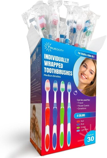 Toothbrushes Bulk Individually Wrapped  30 Pack Bulk Toothbrush Medium BristleToothbrush Bulk Individual Toothbrushes MultiColored Toothbrushes Pack For Adults And Kids Multi Pack Toothbrushes