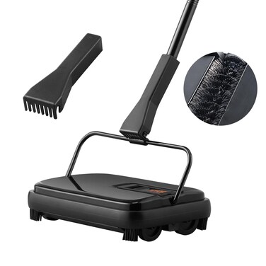 VEVOR Carpet Sweeper Manual Floor Sweeper with 300 ml Dustbin Capacity Easy to Empty for Home Office Carpets Pet Hair Dust Black