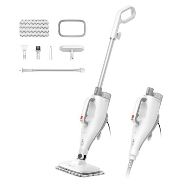 Eureka Multifunctional Steam Mop for Hard Floors and Rugs Lightweight Convenient Detachable Handheld Unit LaminateHardwoodTilesCarpetKitchen NEM100 White