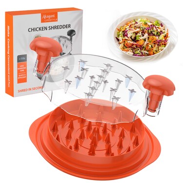 Akagani Chicken Shredder Chicken Shredder Tool Twist with Transparent Lid Ergonomic Handle and AntiSlip Base Dishwasher Safe Cleaning Brush Heat Resistant BPA Free Orange