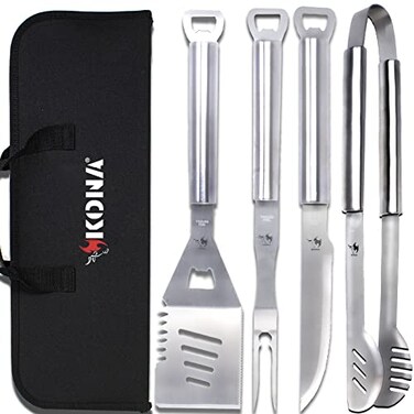 Kona BBQ Grill Tools Set with Case  18 inches Long to Keep Hands Away from Heat Premium Stainless Steel Grilling Utensils with Bottle Opener Handles  Makes A Great Gift