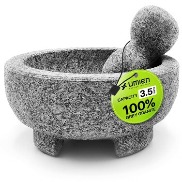 Umien Granite Mortar and Pestle Set Guacamole Bowl Molcajete 8 Inch  Natural Stone Grinder for Spices Seasonings Pastes Pestos and Guacamole  Extra Bonus Avocado Tool Included