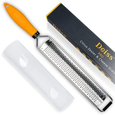 Deiss PRO Citrus Zester  Cheese Grater  Parmesan Cheese Lemon Ginger Garlic Nutmeg Chocolate Vegetables Fruits  RazorSharp Stainless Steel Blade Wide Dishwasher Safe