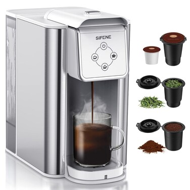 SIFENE Single Serve Coffee Machine 3 in 1 Pod Coffee Maker For KPod Capsule Ground Coffee Brewer Leaf Tea Maker 6 to 10 Ounce Cup Removable 50 Oz Water Reservoir White