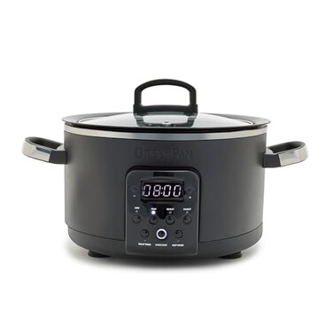 GreenPan Bistro Noir 4QT Electric Slow Cooker with Lid 6in1 Multifunction Heating Presets Hard Anodized PFASFree Removeable Inner Pot with Ceramic Nonstick Coating Easy Grip Handles Matte Black