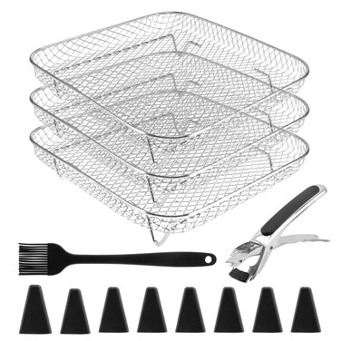 ZEENEEK 8 Inch Square Air Fryer Rack Set of 3 Stackable Stainless Steel Dehydrator Rack Square Racks Air Fryer Accessories for Cosori Instant Vortex Nuwave Air Fryer Ninja Foodi Grill 13 Pcs