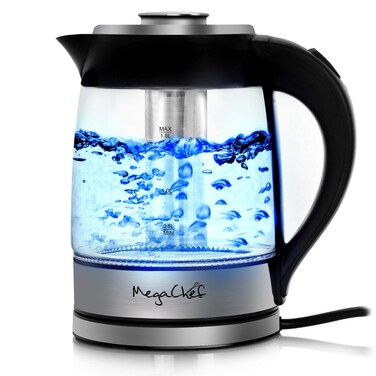 MegaChef 18Lt Glass Body and Stainless Steel Electric Tea Kettle with Tea Infuser