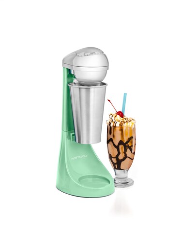 Nostalgia TwoSpeed Electric Milkshake Maker and Drink Mixer Includes 16Ounce Stainless Steel Mixing Cup  Rod Jade Green