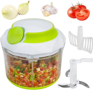 Brieftons QuickPull Food Chopper Large 4Cup Powerful Manual Hand Held ChopperMincerMixerBlender to Chop Fruits Vegetables Nuts Herbs Onions for Salsa Salad Pesto Coleslaw Puree