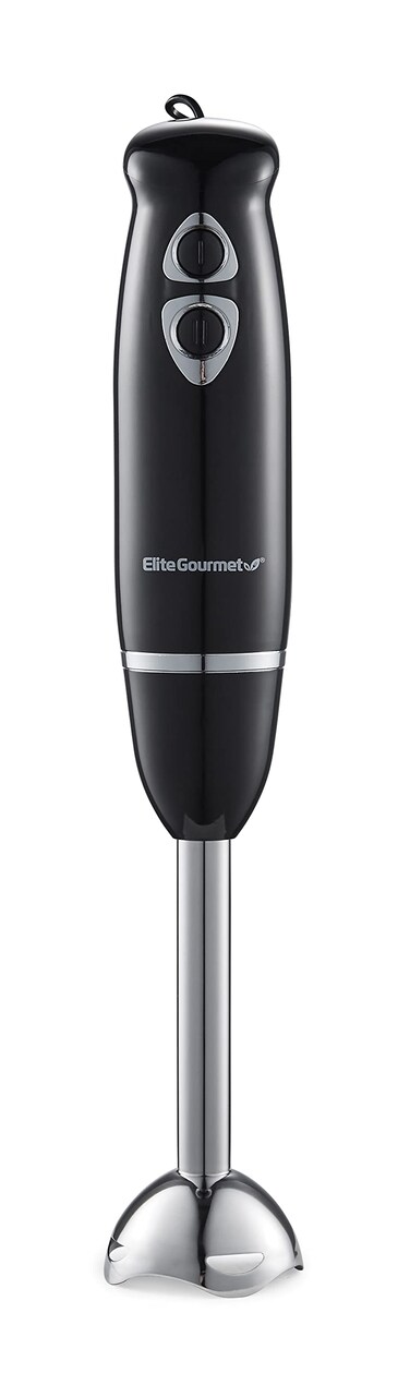 Elite Gourmet EHB1015 Immersion Hand Blender 500 Watts 2 Speed Mixing with Stainless Steel Blades Detachable Wand Stick Mixer Smoothies Baby Food Soup Black