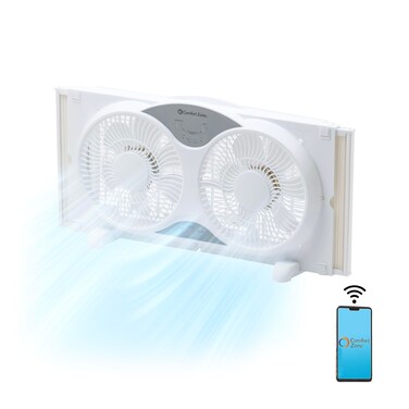 Comfort Zone Living Comfort 9 Smart WiFi 3Speed 3Function Expandable Reversible Twin Window Fan with Removable Cover and Bug Screen Timer Compatible with iOSAndroidAlexaGoogle Assistant