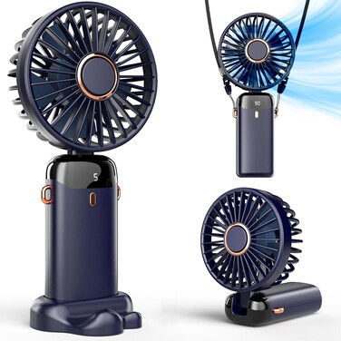 Koonie Portable Handheld Fan Battery Operated Fan with Base 8 Hours Digital Display 5 Speeds 90 Ajustable Rechargeable Mini Fan for Outdoor Indoor