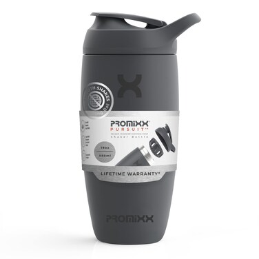 Promixx Pursuit Shaker Bottle Insulated Stainless Steel Water Bottle and Blender Cup 18oz Graphite Gray