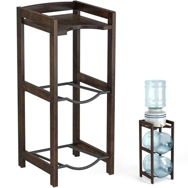 5 Gallon Water Jug Holder with Top Shelves Natural Solid Wood Water Dispenser Stand 31H 3Tiers 5 Gallon Water Jug Stand Water Cooler Jug Rack 5 Gallon Water Bottle Holder with 2 Slot  Top Shelf