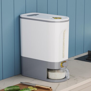 Lenwi 22 Lbs Rice Dispenser Large Rice Container with Scale Measuring Cup BPAFree Household Rice Storage Container with Time Scale for Home Kitchen Pantry Organization