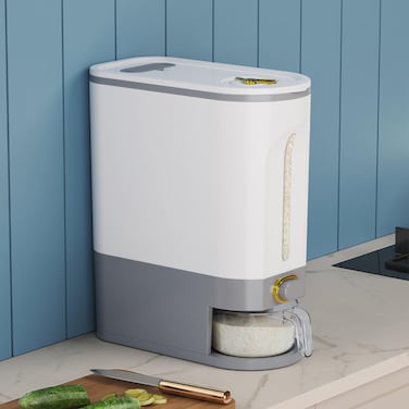 Lenwi 11 Lbs Rice Dispenser Large Rice Container with Scale Measuring Cup BPAFree Household Rice Storage Container with Time Scale for Home Kitchen Pantry Organization