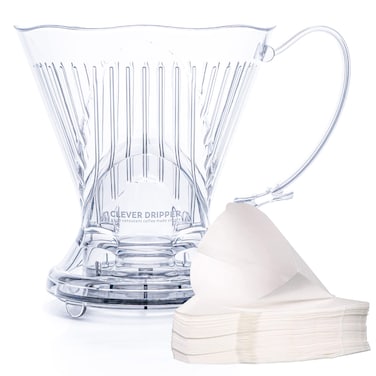 Clever Coffee Dripper and Filters Large 18 oz Original Classic Design Safe BPA Free Plastic Clever dripper coffee maker drip coffee maker pour over 100 filters coaster and lid 18 oz Clear