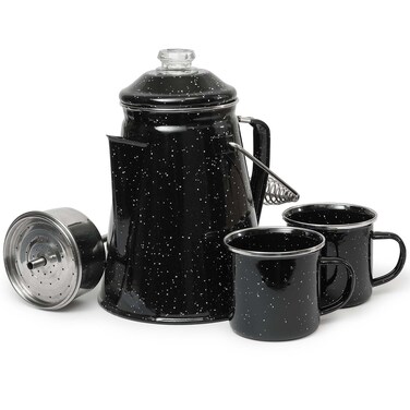 Toughty Classic Enamel Coffee Percolator Black 12 Cup  The Original Camping Coffee Maker  Essential for the Campsite Brewmaster  Camping Coffee Percolator CP1 WB