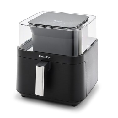 GreenPan Clearview Extra Large 7QT Air Fryer 360 Clear Window PFASFree Ceramic Nonstick Drawer and Tray Heat to 400F 13Presets Shake Reminder Keep Warm Delay Start Dishwasher Safe Parts