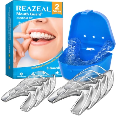 Reazeal Mouth Guard for Grinding Teeth and Clenching Anti Grinding Teeth Custom Moldable Dental Night Guard Dental Night Guards to Prevent Bruxism  8 Pack