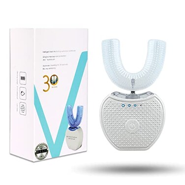 Sani White Ultrasonic Toothbrush Ortho Sparkle Sonic Glow Brush 360 Brite Toothbrush Adult U Shaped Toothbrush Ultrasonic Tooth Cleaner Teeth Whitening Light Electric Automatic Toothbrush Hands Free