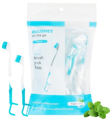 Brushee  The Evolution of Oral Care  3in1 Tool PrePasted MiniBrush  Floss  Pick  Individually Wrapped  Disposable  Prepasted Travel Toothbrushes  Small Adult Toothbrush  120Pack