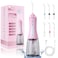 Mocel Water Dental Flosser Cordless Teeth Cleaning 5 Modes Oral Irrigator Portable and USB C Cable Rechargeable IPX7 Waterproof Flossing Teeth Pick Irrigation Cleaner for Home Travel Pink