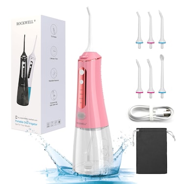 Yfiwell Water Dental Flosser Cordless for Teeth  Rockwell 4 Modes Dental Oral Irrigator Portable and Rechargeable IPX8 Waterproof Powerful Battery Life Water Teeth Cleaner Picks for Home Travel Red