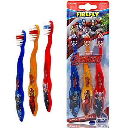 FIREFLY Marvel Avengers Superheroes Soft Bristle Manual Toothbrush Value Set 3 Count Kids Friendly Designed Grip Perfect Gifts for Boys Girls Style May Vary