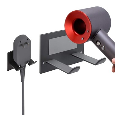 XIGOO Self Adhesive Hair Dryer Holder Wall Mounted  Adhesive Bathroom Hair Blow Dryer Rack Organizer Compatible with Dyson Supersonic Hair Dryers Black